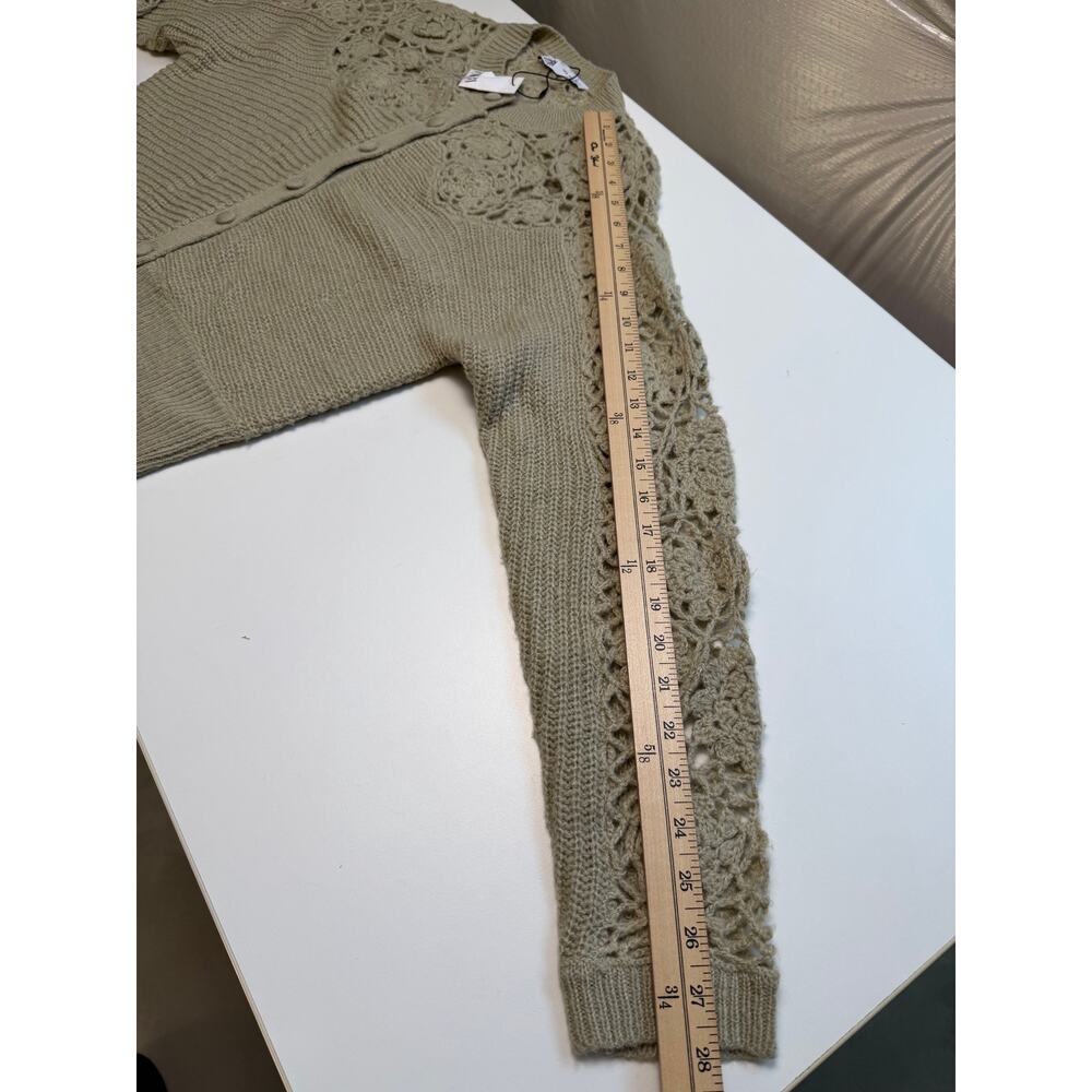 Zara Womens Size S Cardigan Sweater Green Crochet Floral Fairy Boho Wool Blend - Picture 10 of 10